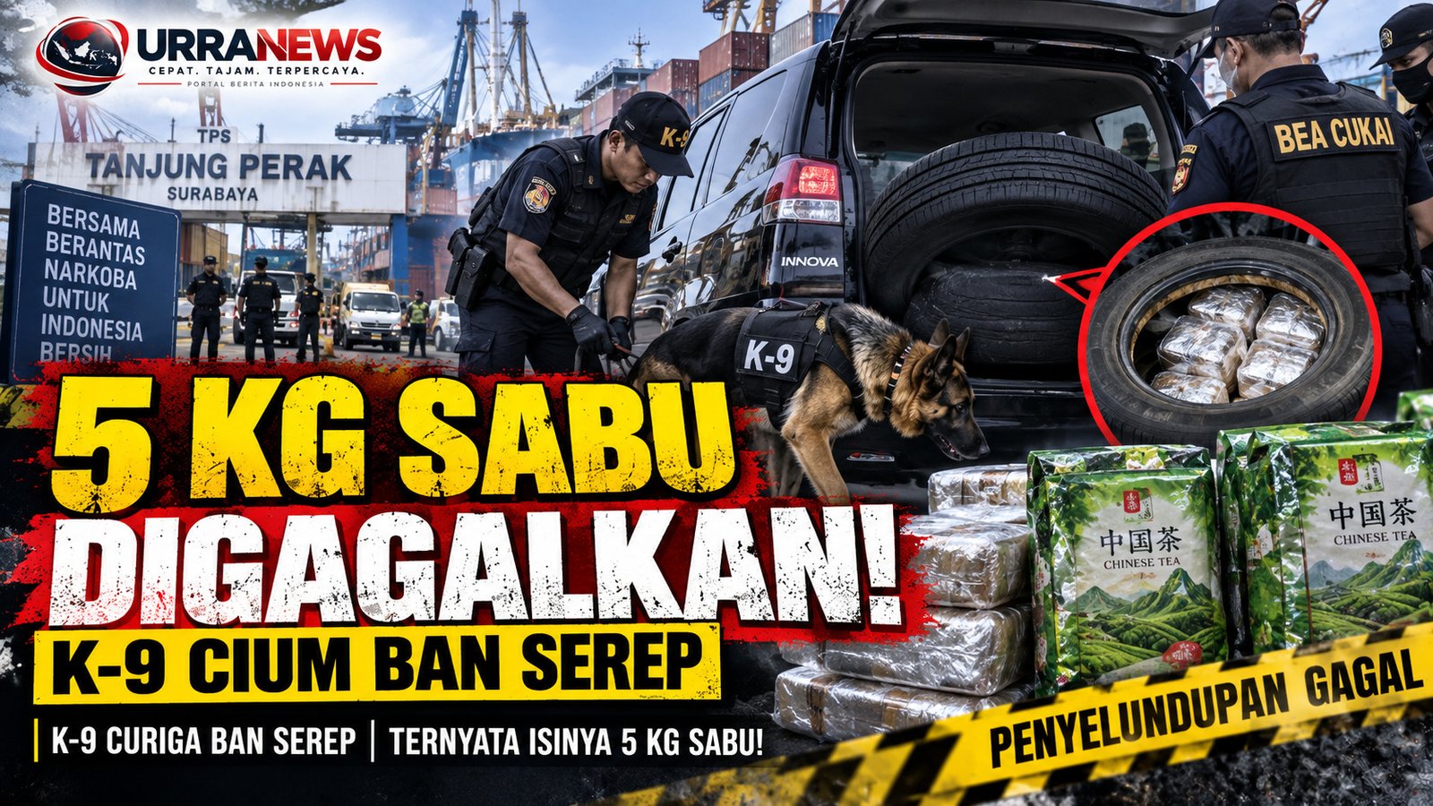 5 Kg Sabu Diselundupkan dalam Ban Serep, K-9 Gagalkan Perjalanan Kurir ke Lombok