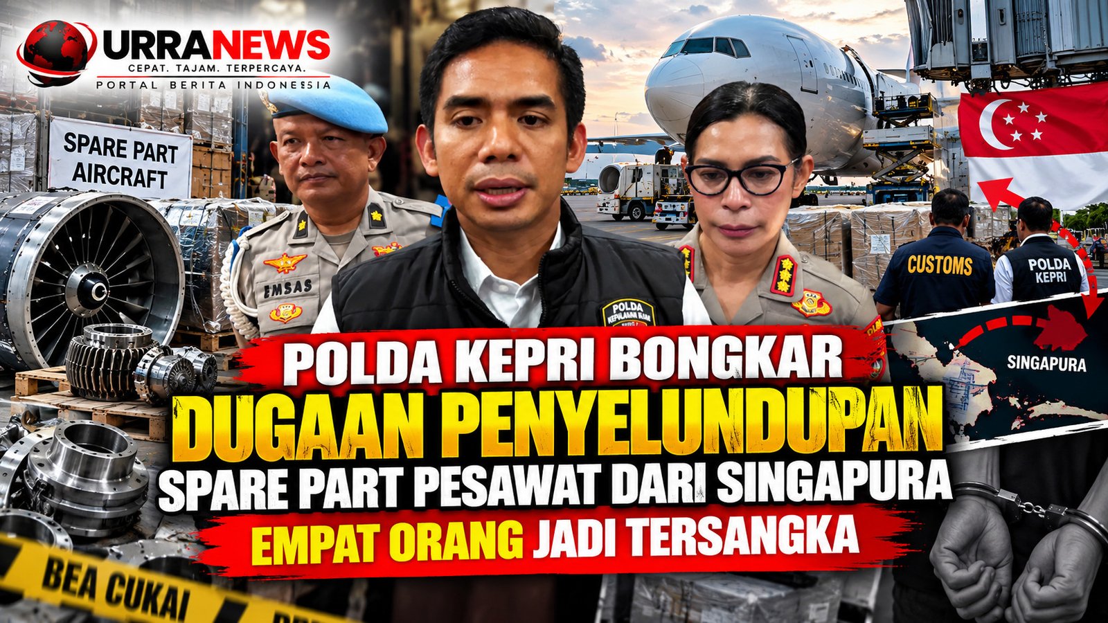 Polda Kepri Bongkar Dugaan Penyelundupan Spare Part Pesawat dari Singapura, Empat Orang Jadi Tersangka