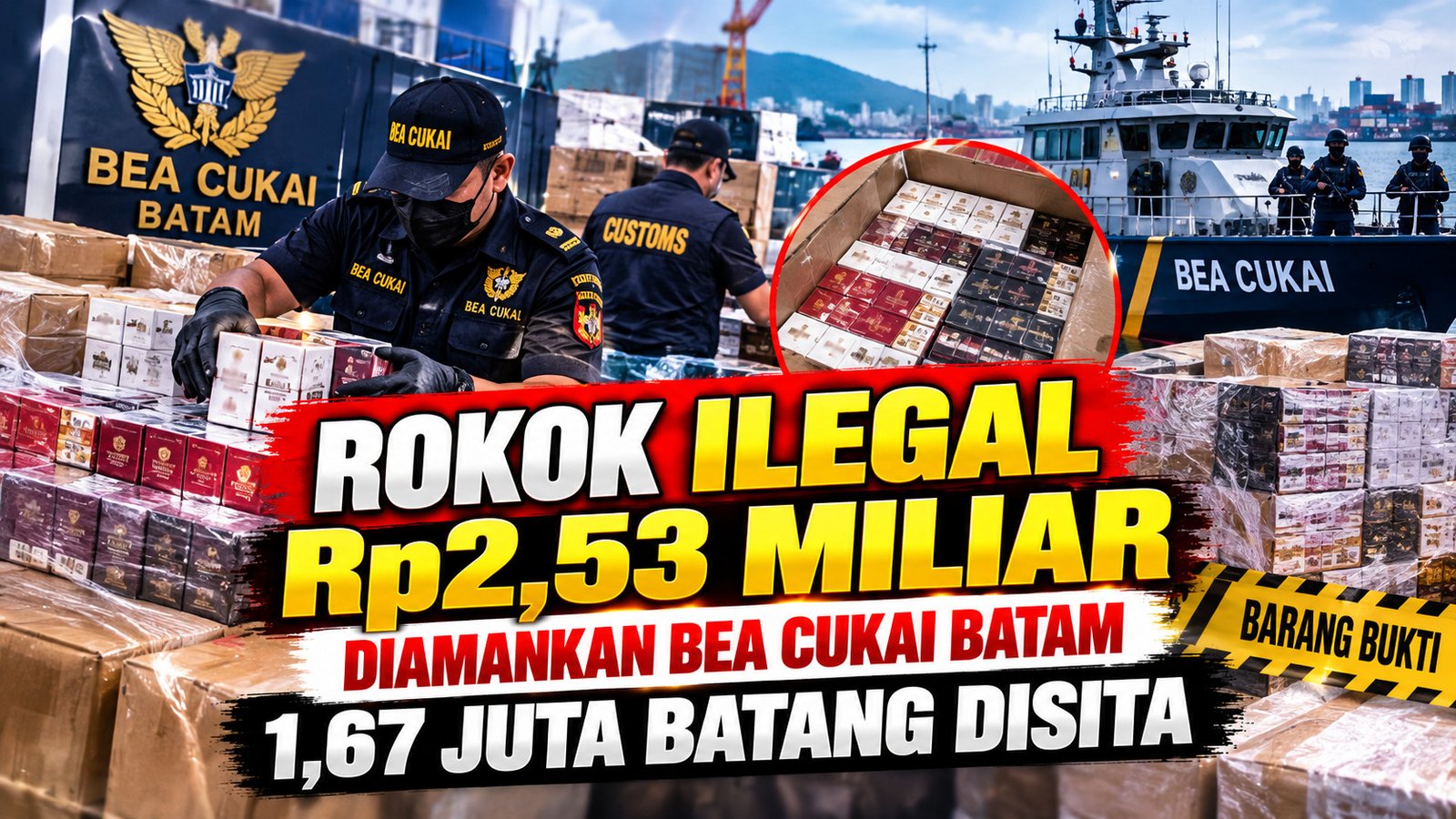 Rokok Ilegal Rp2,53 Miliar Diamankan Bea Cukai Batam, 1,67 Juta Batang Disita