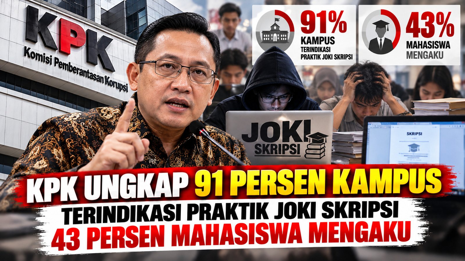 KPK Ungkap 91 Persen Kampus Terindikasi Praktik Joki Skripsi, 43 Persen Mahasiswa Mengaku
