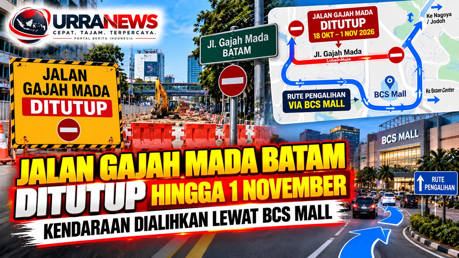 Jalan Gajah Mada Batam Ditutup hingga 1 November, Kendaraan Dialihkan Lewat BCS Mall