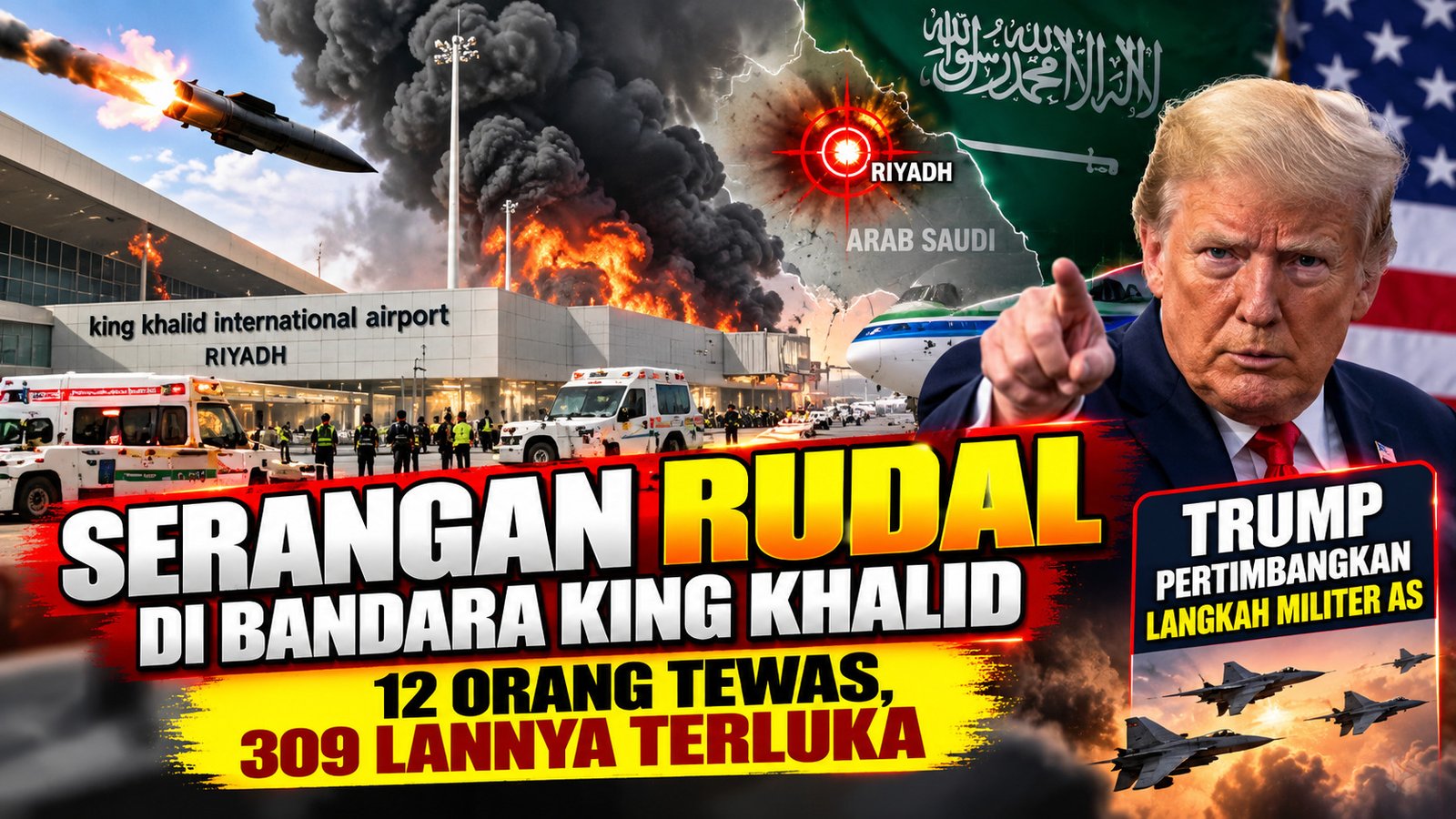 Rudal Houthi Hantam Bandara Riyadh, 12 Tewas dan 309 Terluka